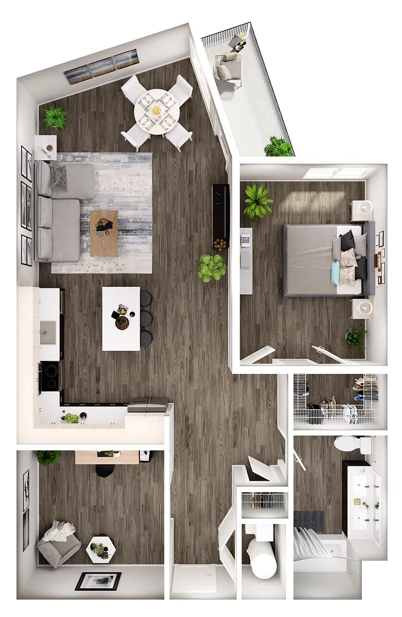 Floor plan 1 BR 1 Bath w Study, Balcony