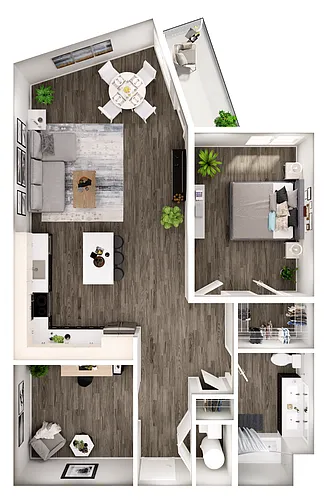 Floor plan 1 BR 1 Bath w Study, Balcony