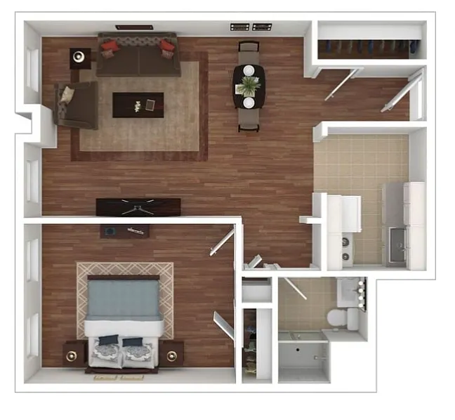 Floor plan Shaker 1 Bedroom 1 Bath Type C