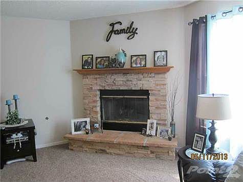 Gas fireplace in family room.