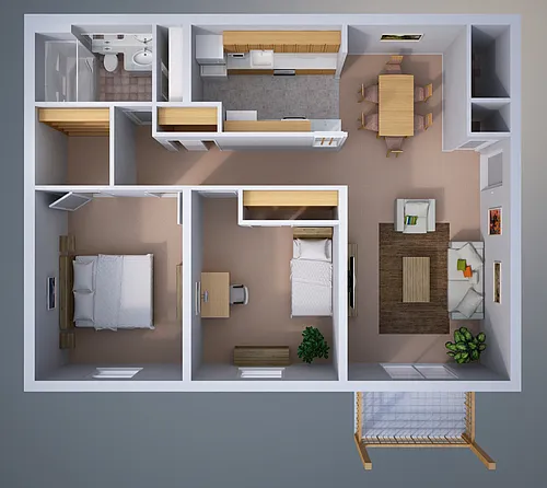 Floor plan 2-Bedroom 1-Bath Apartment