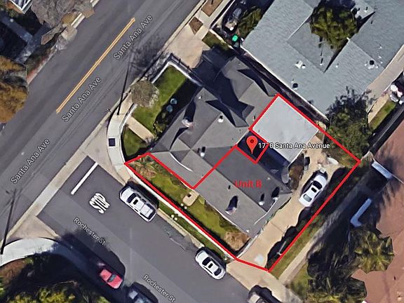 Aerial of 1770 Santa Ana Unit B - shows full 2 car garage an