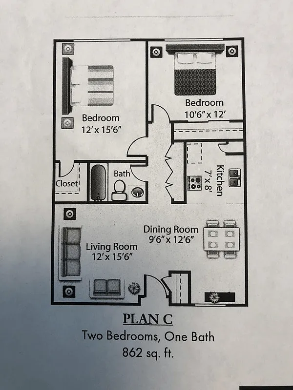 Floor plan 2 Bedroom 1 Bath