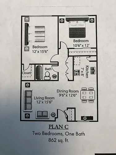 Floor plan 2 Bedroom 1 Bath