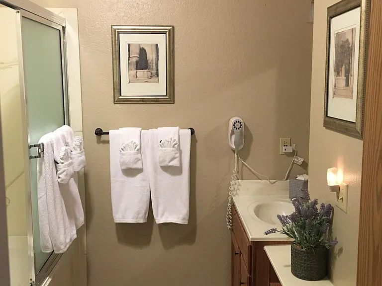 Bathroom with new linens.