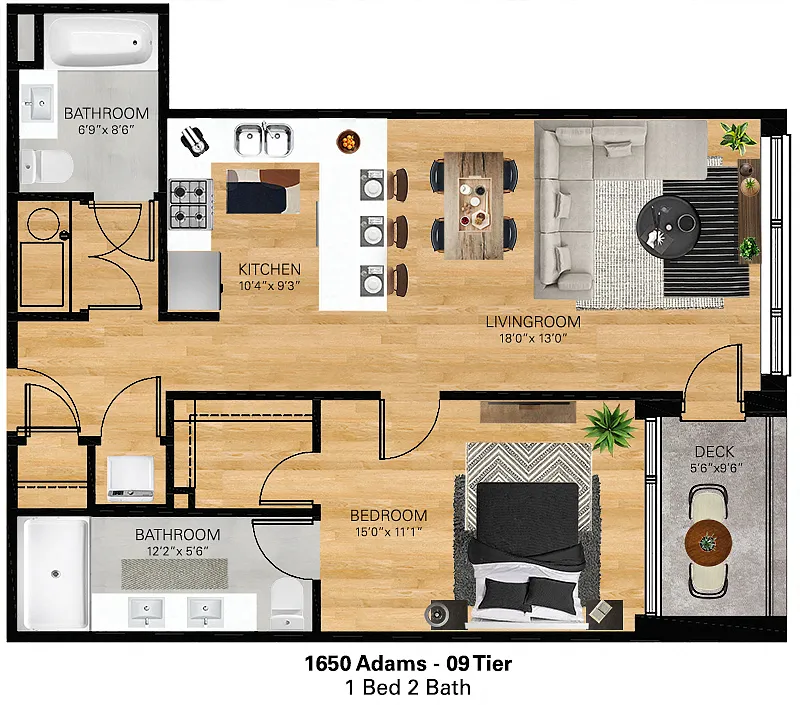 Floor plan 1 Bedroom - 2 Bathroom