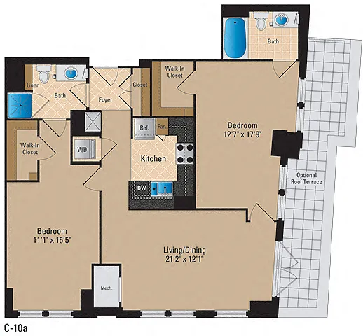 Floor plan 2 Bedroom, 2 Bath 1140 SF B18