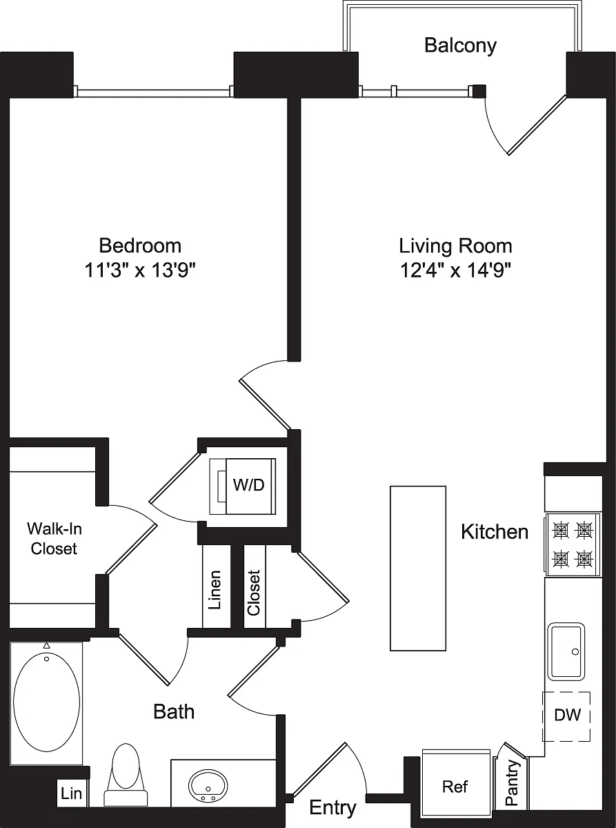 Floor plan One Bed A1 with Balcony