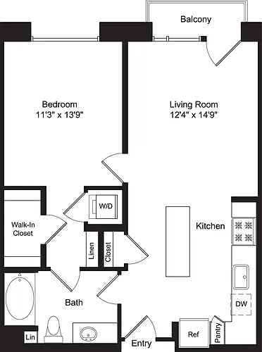 Floor plan One Bed A1 with Balcony