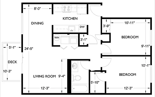 Floor plan 2 Bed 1.5 Bath