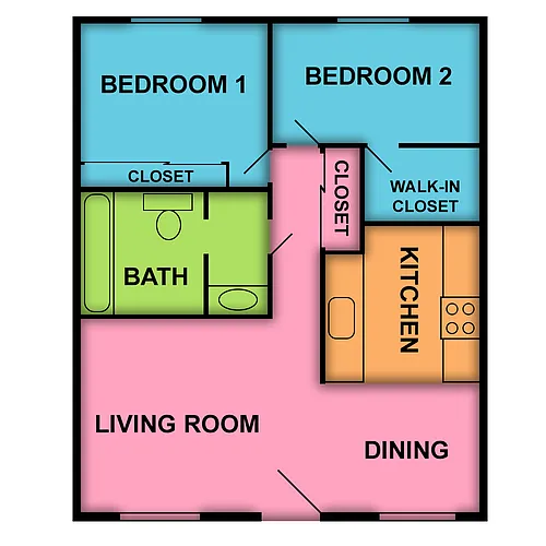 Floor plan 2 Bed 1 Bath