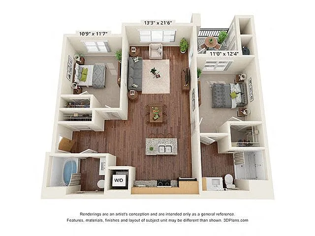 Floor plan Two Bedroom - B1 (Wheelchair Accessible)