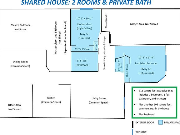 SHARED HOUSE: 2 Rooms, Private Bath & Utilities included for $1200
