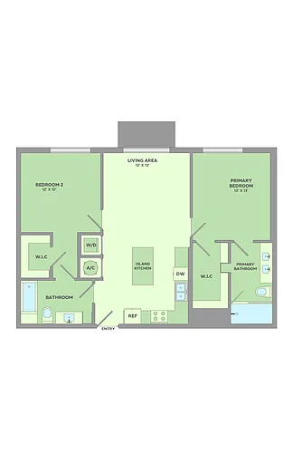 Floor plan 2 Bedroom, 2 Bathroom