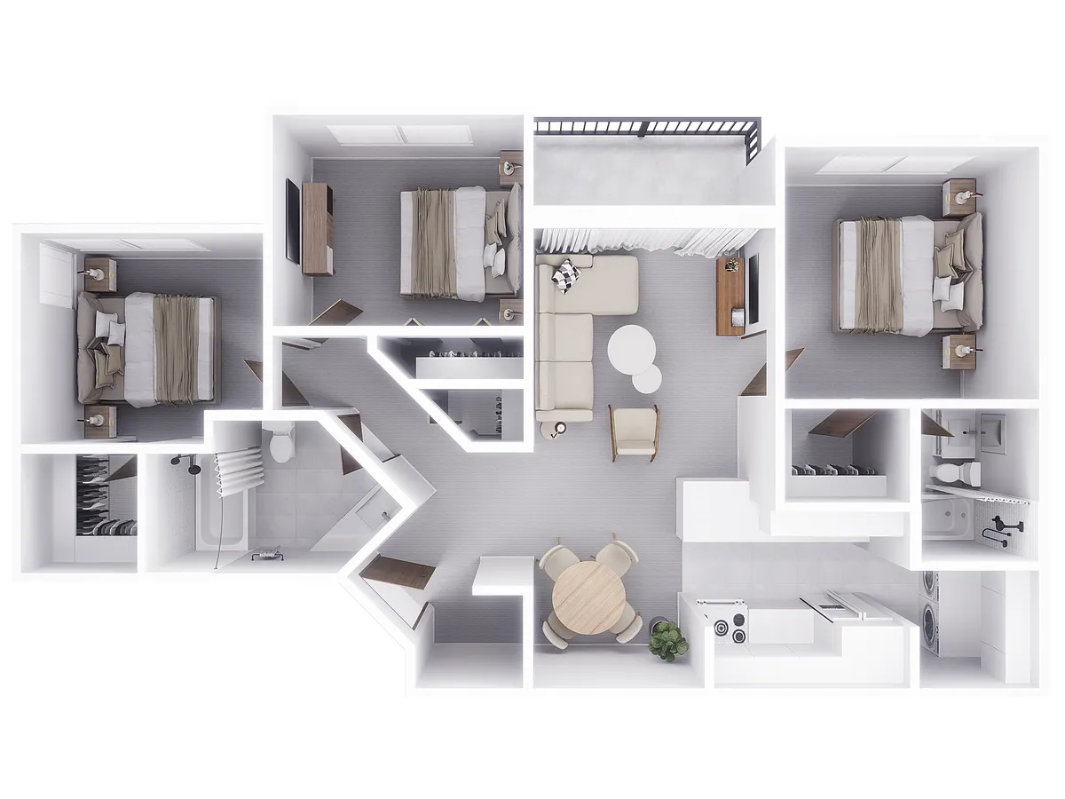 Floor plan 3x2 - 998sqft - C1