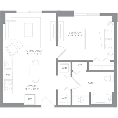 Floor plan 1 Bed / 1 Bath Workforce