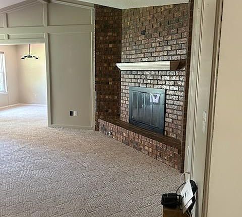 Living room and fireplace.