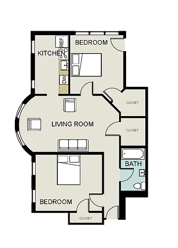 Floor plan 2 bedroom, 1 bath