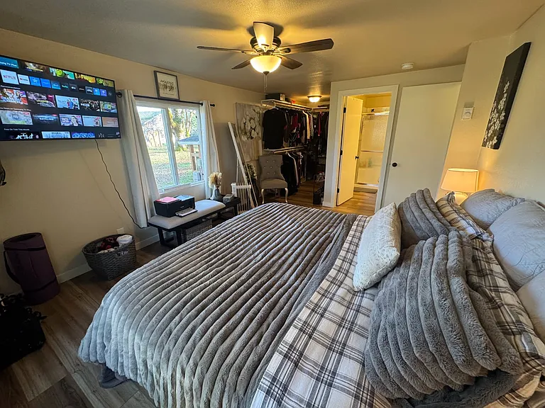 master bedroom with entry to master bath and walk-in closet