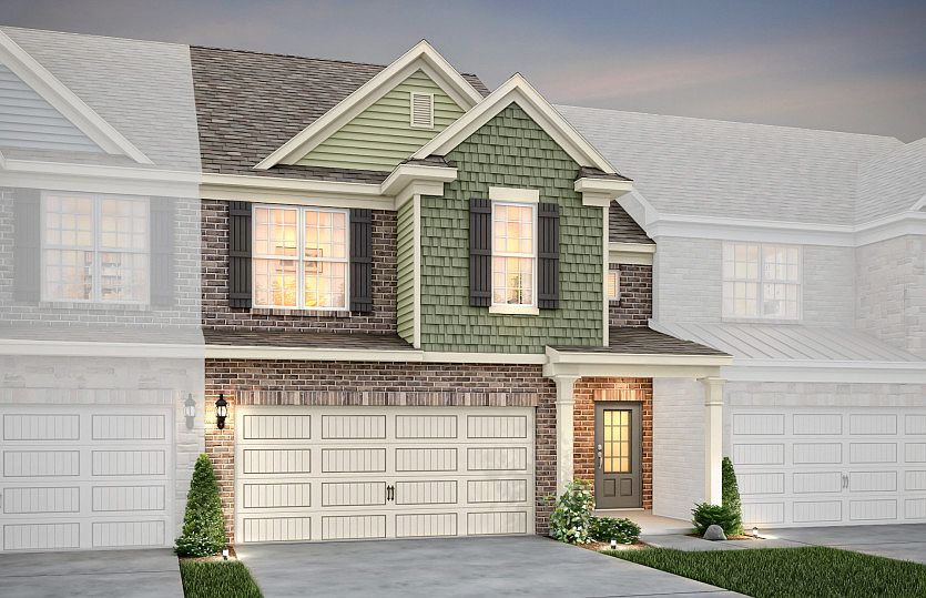 Palomino Exterior 1 features brick, shakes, covered front door and 2 car garage