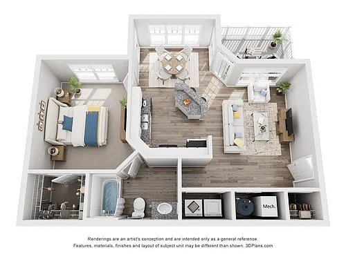 Floor plan A3 - One Bedroom, One Bathroom