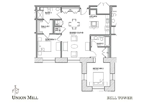 Floor plan 2 Bed with Bell Tower