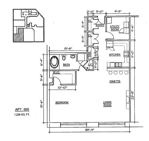 Floor plan APT 505 Loft 1 Bath