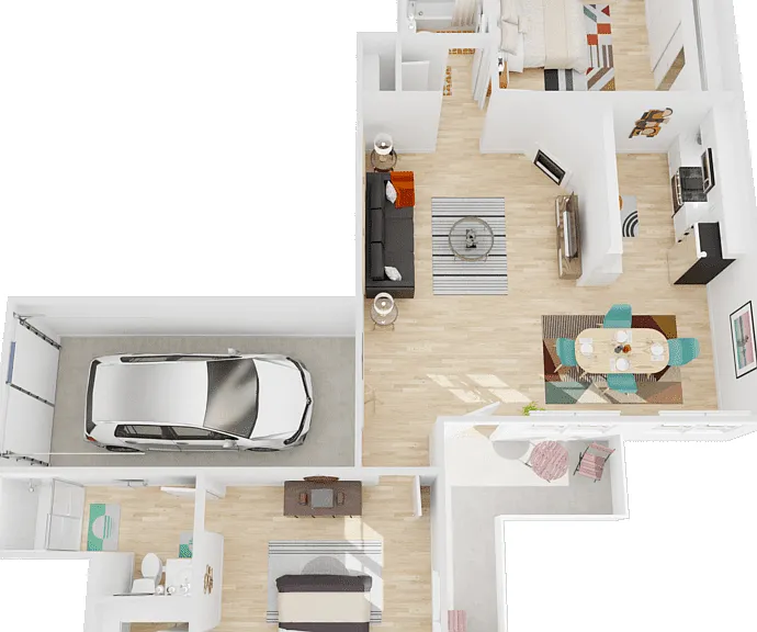 2x2 w/ Attached Garage Floorplan Diagram