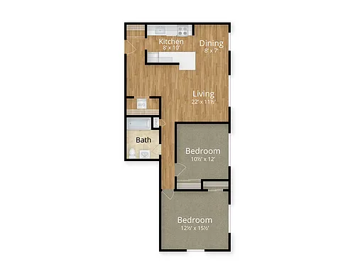 Floor plan 2 Bed x 1 Bath 1
