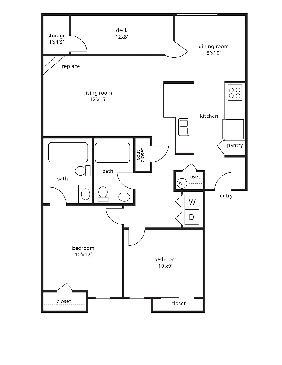 Floor plan Two Bedroom, Two Bath 924 sq ft