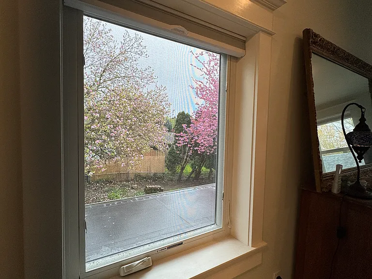 primary bedroom overlooks the backyard