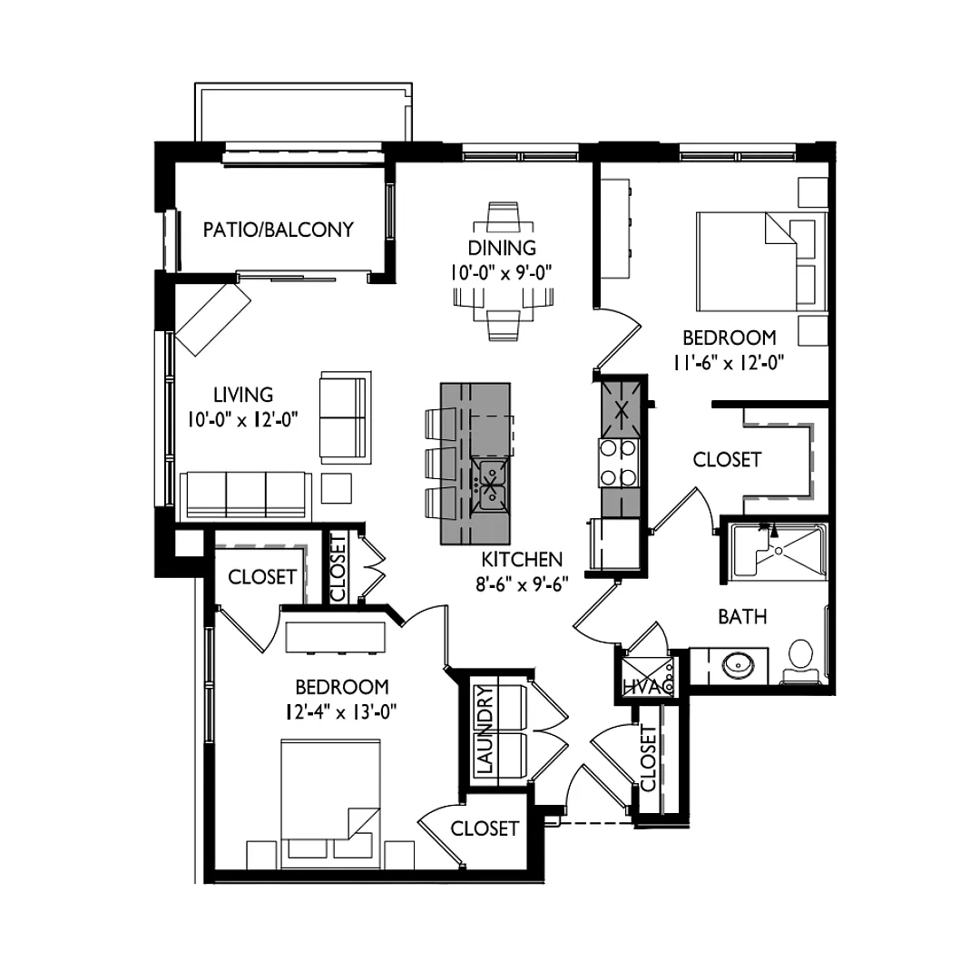 Floor plan Two Bedroom - One Bathroom