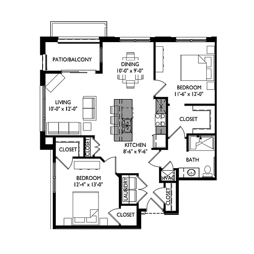 Floor plan Two Bedroom - One Bathroom