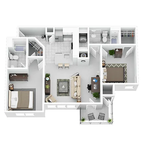 Floor plan 2 Bed 2 Bath with Optional Fireplace