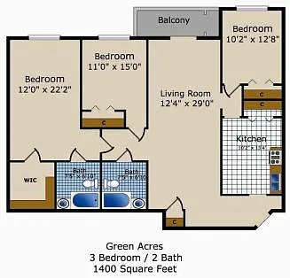 Floor plan Three Bedroom Two Bath