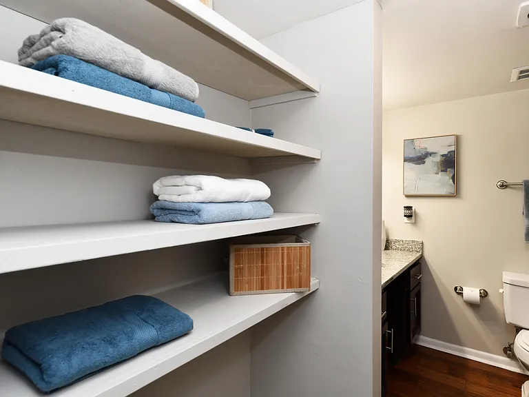 Bathroom Linen Closet with built-in shelving