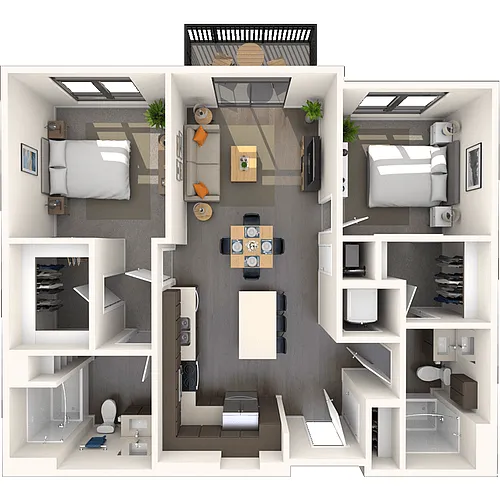 Floor plan Traditional 2x2 997-1000 SF