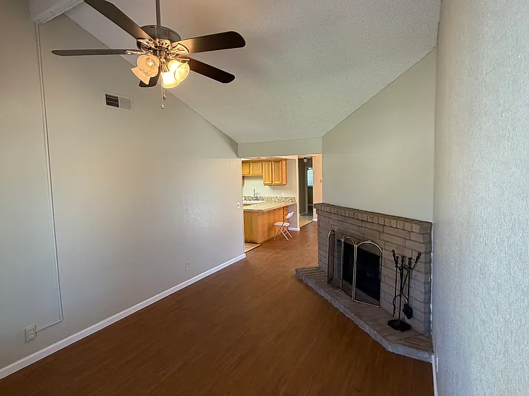 past fireplace is Kitchen and Large Dining / office space