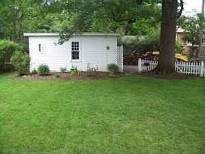 Backyard toward garage (view from kitchen)