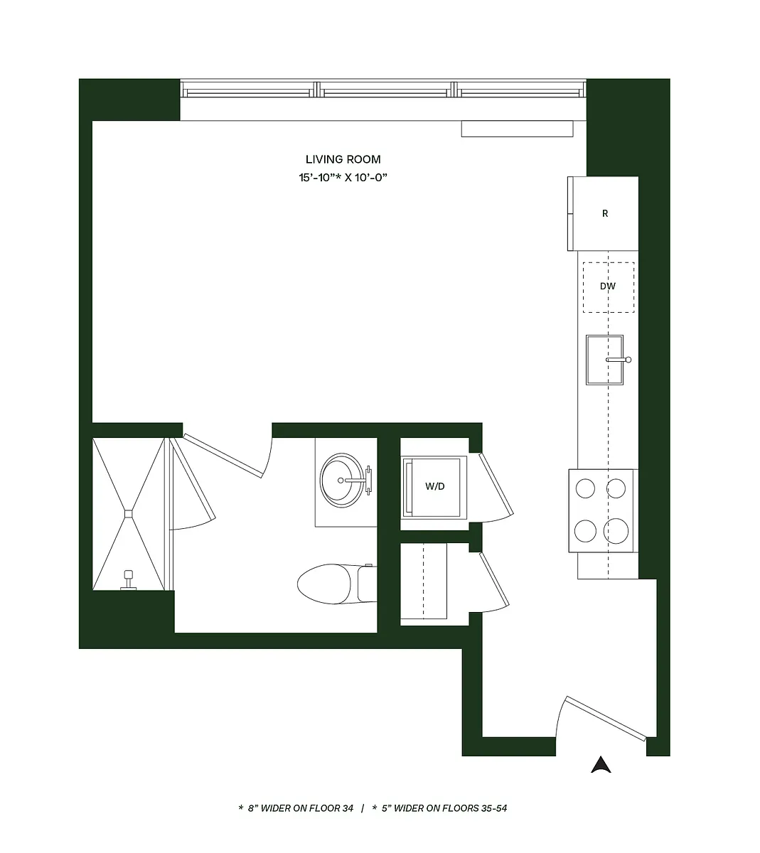 Floor plan Residence 15 - South: Studio 1BA