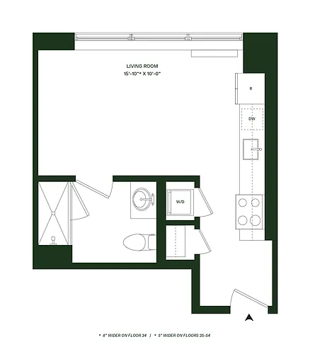 Floor plan Residence 15 - South: Studio 1BA