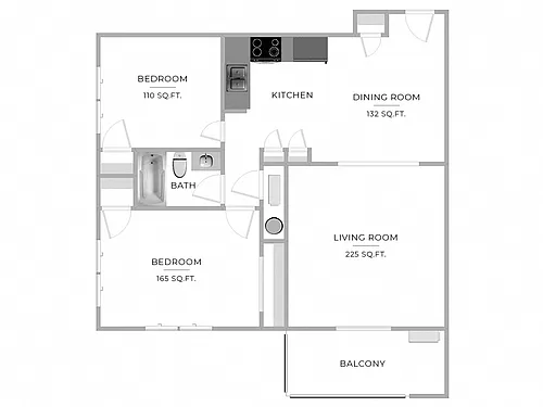 Floor plan 2 Bed/1 Bath-B2