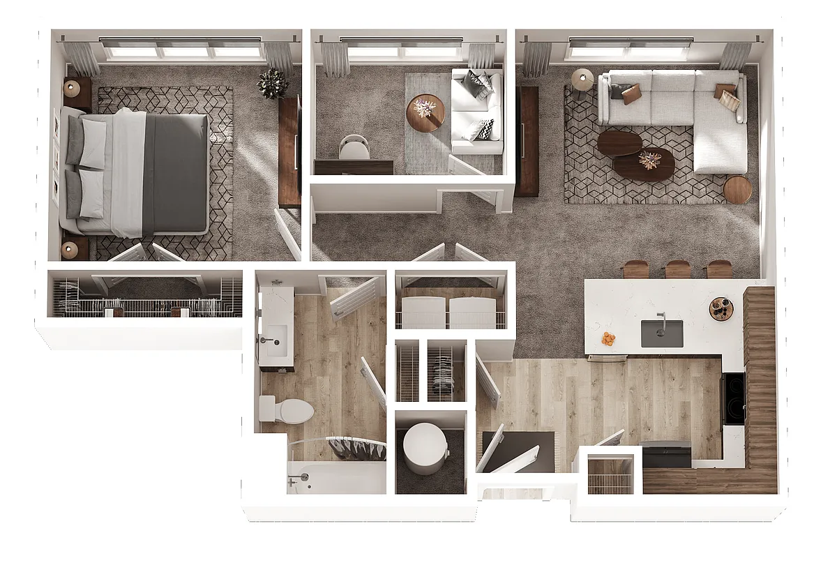 Floor plan 1 Bed 1 Bath + Den (B1)