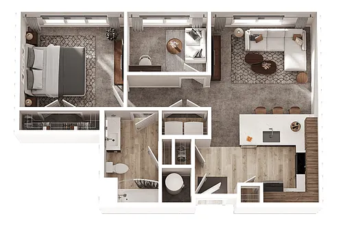 Floor plan 1 Bed 1 Bath + Den (B1)