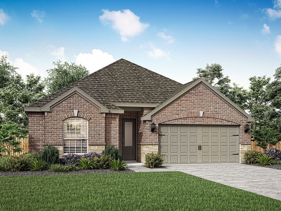 The Ontario is a single story home with brick and stone.