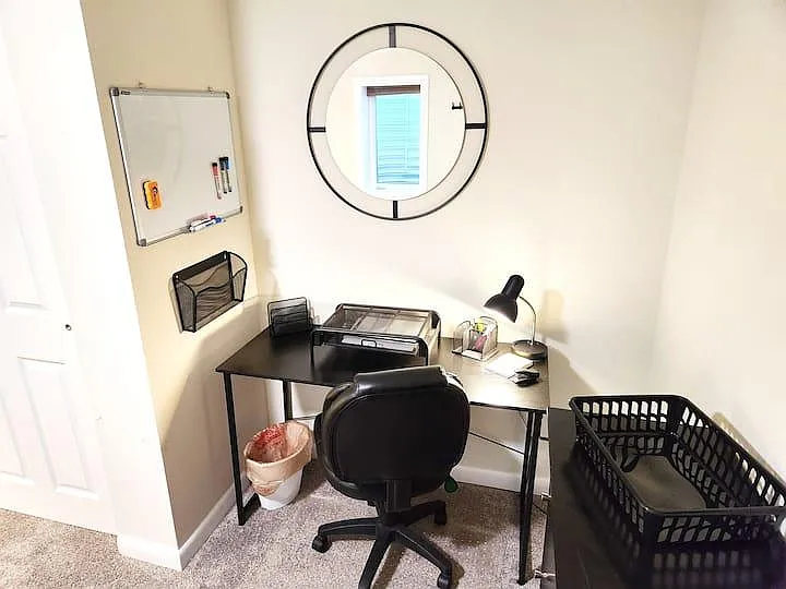 Large furnished bedroom with private workspace _ travel nurse and corporate housing in Aurora CO