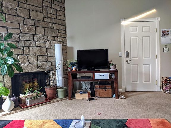 Entryway and brick fireplace