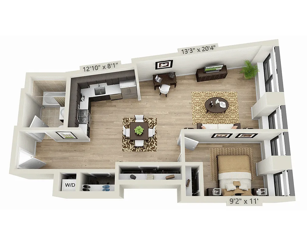 Floor plan One Bedroom A1E