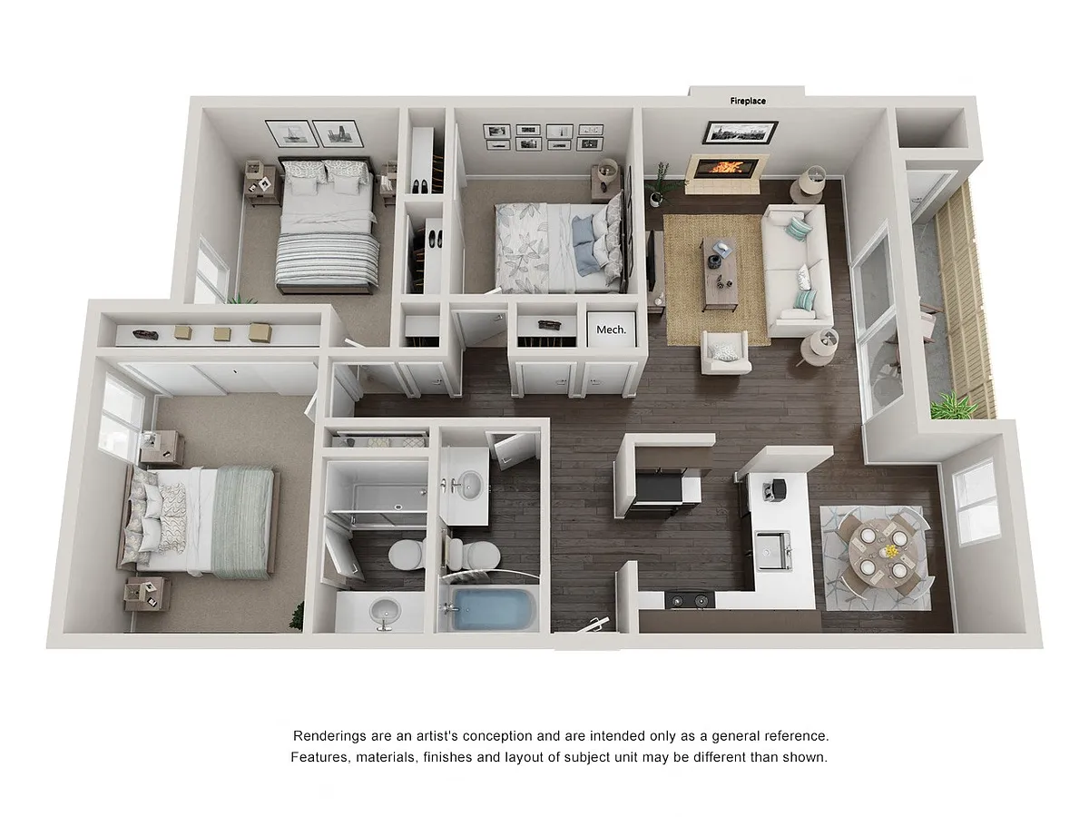 Floor plan 3 Beds 2 Baths Willow