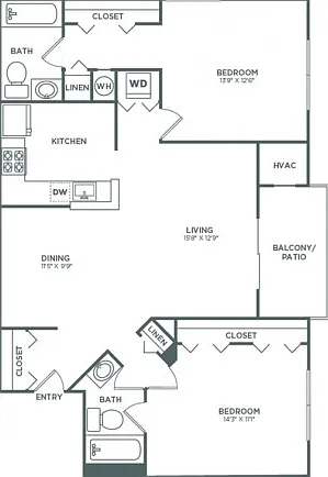 Two Bedroom Two Bath (1,013 SF) Two Bedroom Two Bath (1,013 SF)